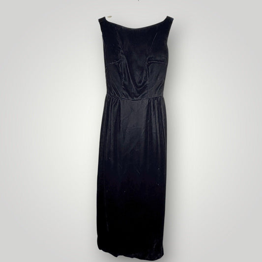 Vintage 1950s Velvet Cocktail Dress Sleeveless High Neck Lined XS 26 Ankle - MST GoodsHandmade
