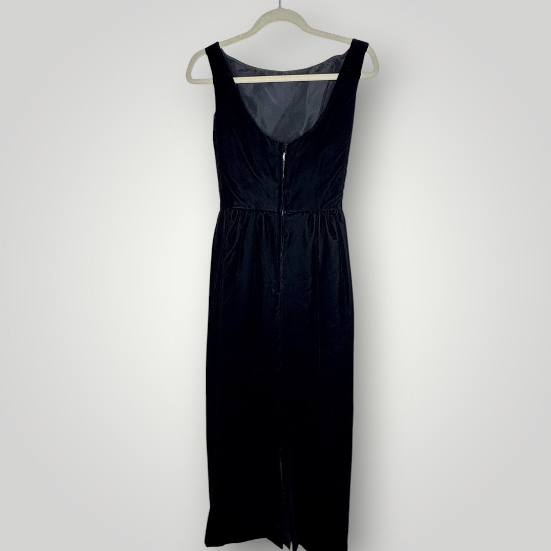 Vintage 1950s Velvet Cocktail Dress Sleeveless High Neck Lined XS 26 Ankle - MST GoodsHandmade