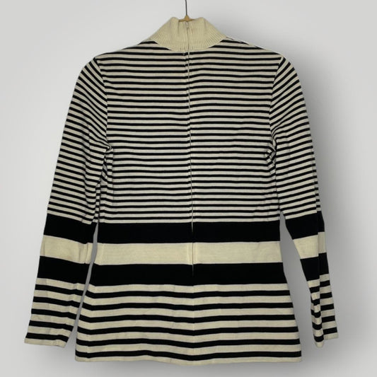 Vintage 1960s Black Cream Striped Mockneck Shirt Long Women's Small Wool - MST GoodsHandmade