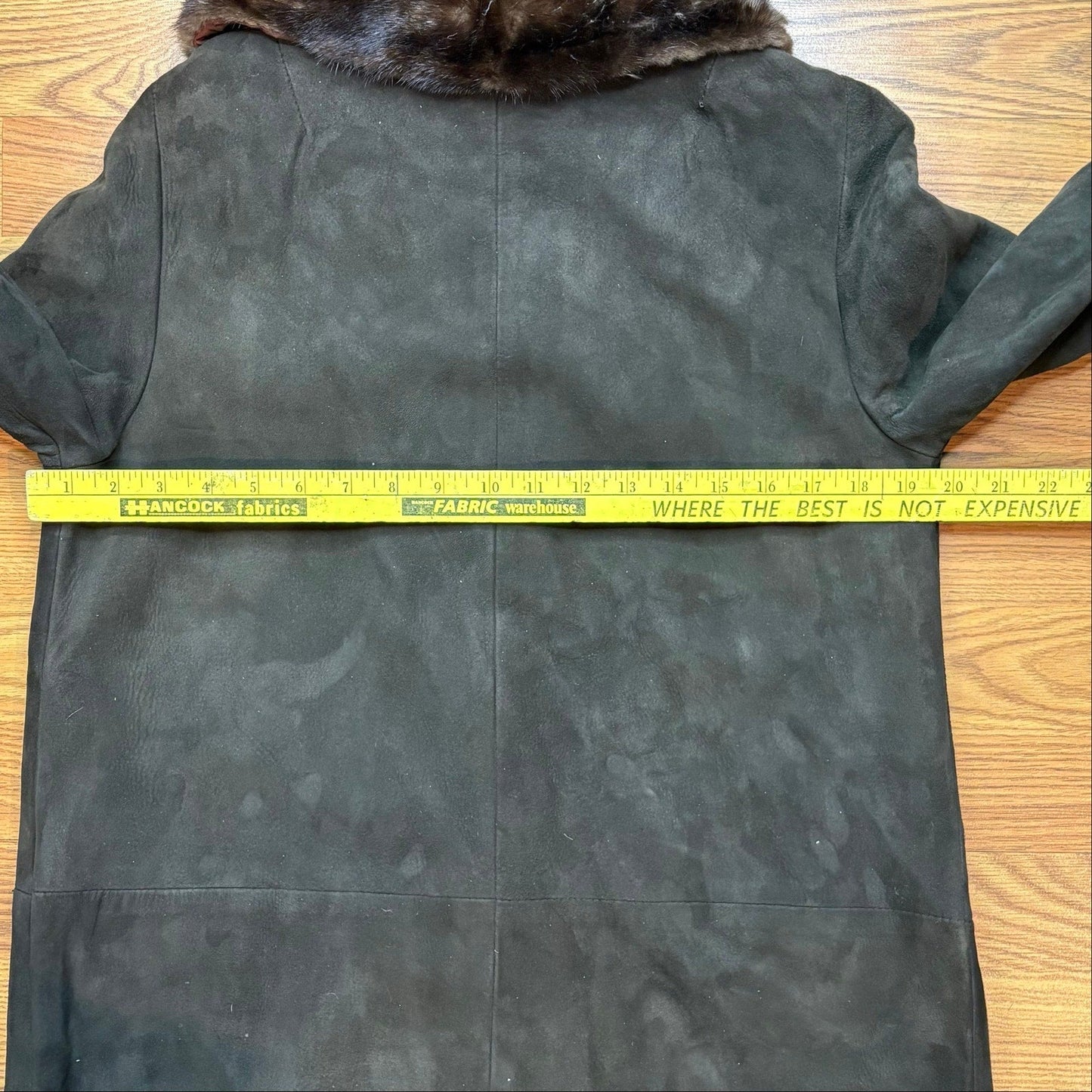 Vintage 1960s Black Suede Leather Coat Women's M Fur Collar Long Button Front - MST GoodsVintage