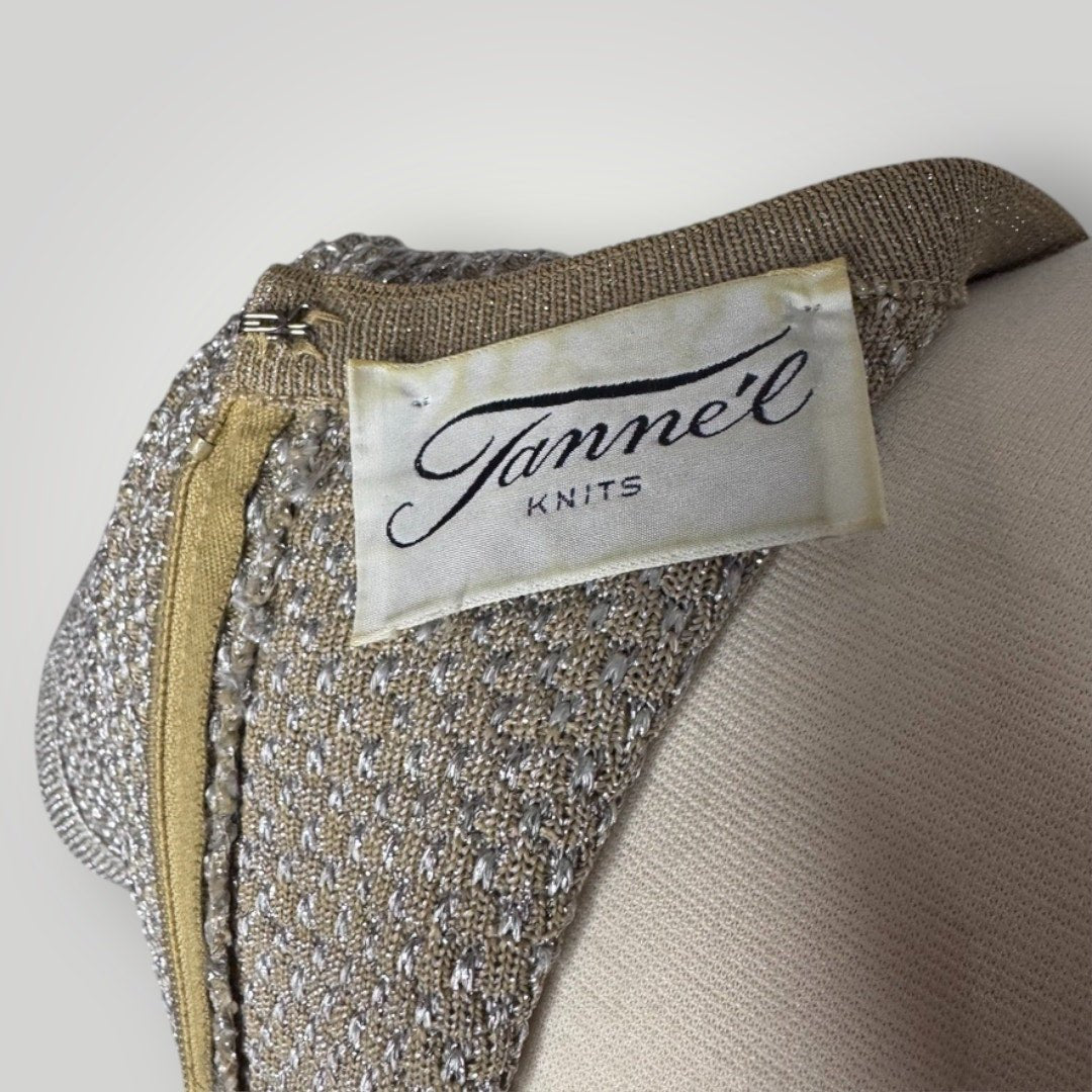 Vintage 1960s Dress Metallic Knit Ring Rhinestone Belt Size Small Tanne'l Knits - MST GoodsTanne'l Knits