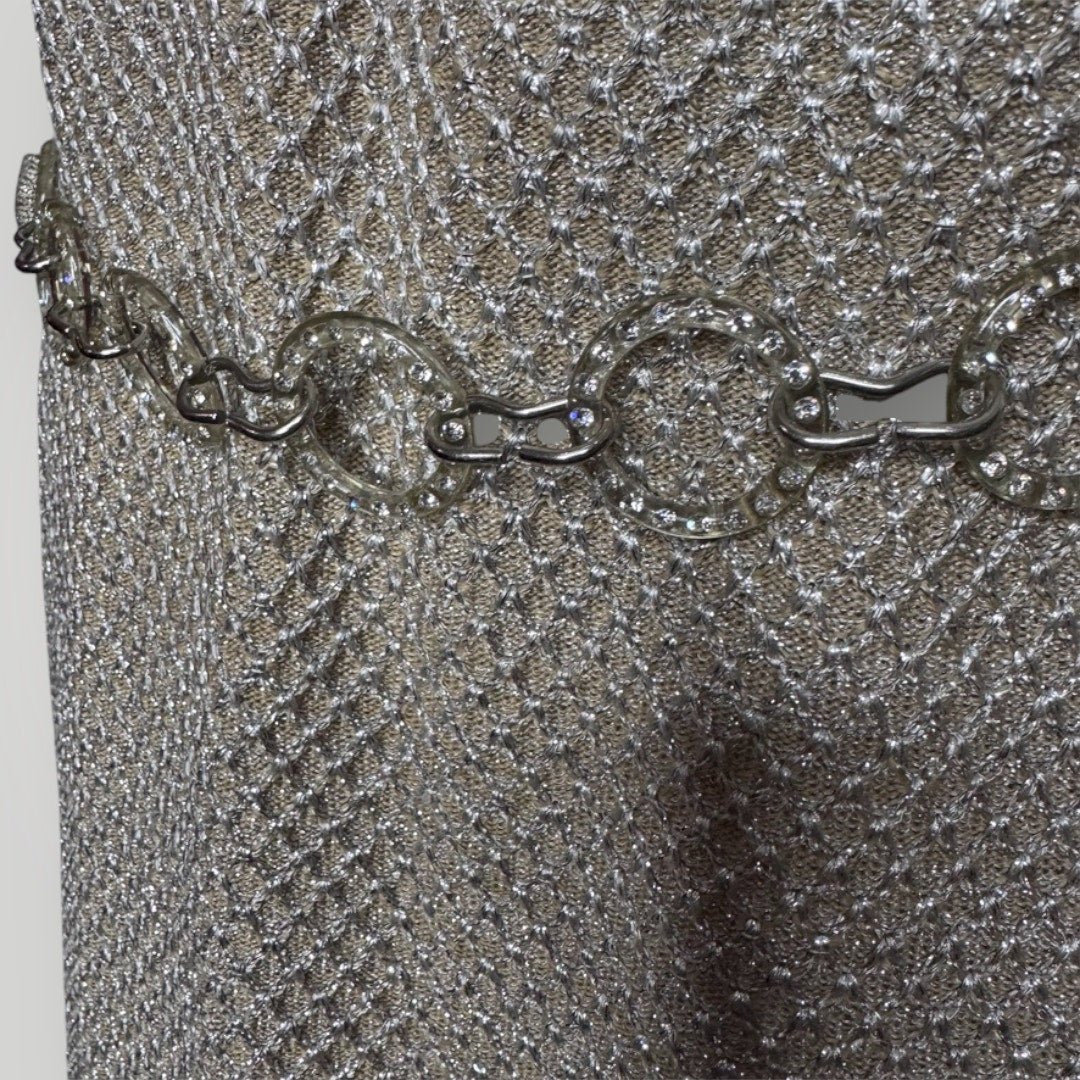 Vintage 1960s Dress Metallic Knit Ring Rhinestone Belt Size Small Tanne'l Knits - MST GoodsTanne'l Knits