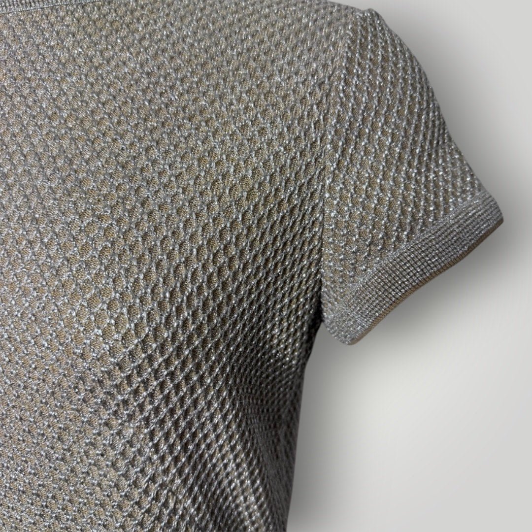 Vintage 1960s Dress Metallic Knit Ring Rhinestone Belt Size Small Tanne'l Knits - MST GoodsTanne'l Knits