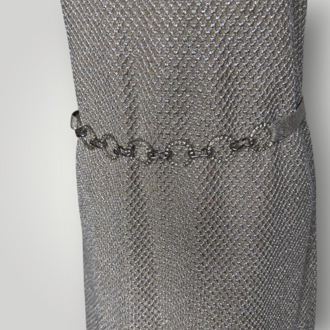 Vintage 1960s Dress Metallic Knit Ring Rhinestone Belt Size Small Tanne'l Knits - MST GoodsTanne'l Knits