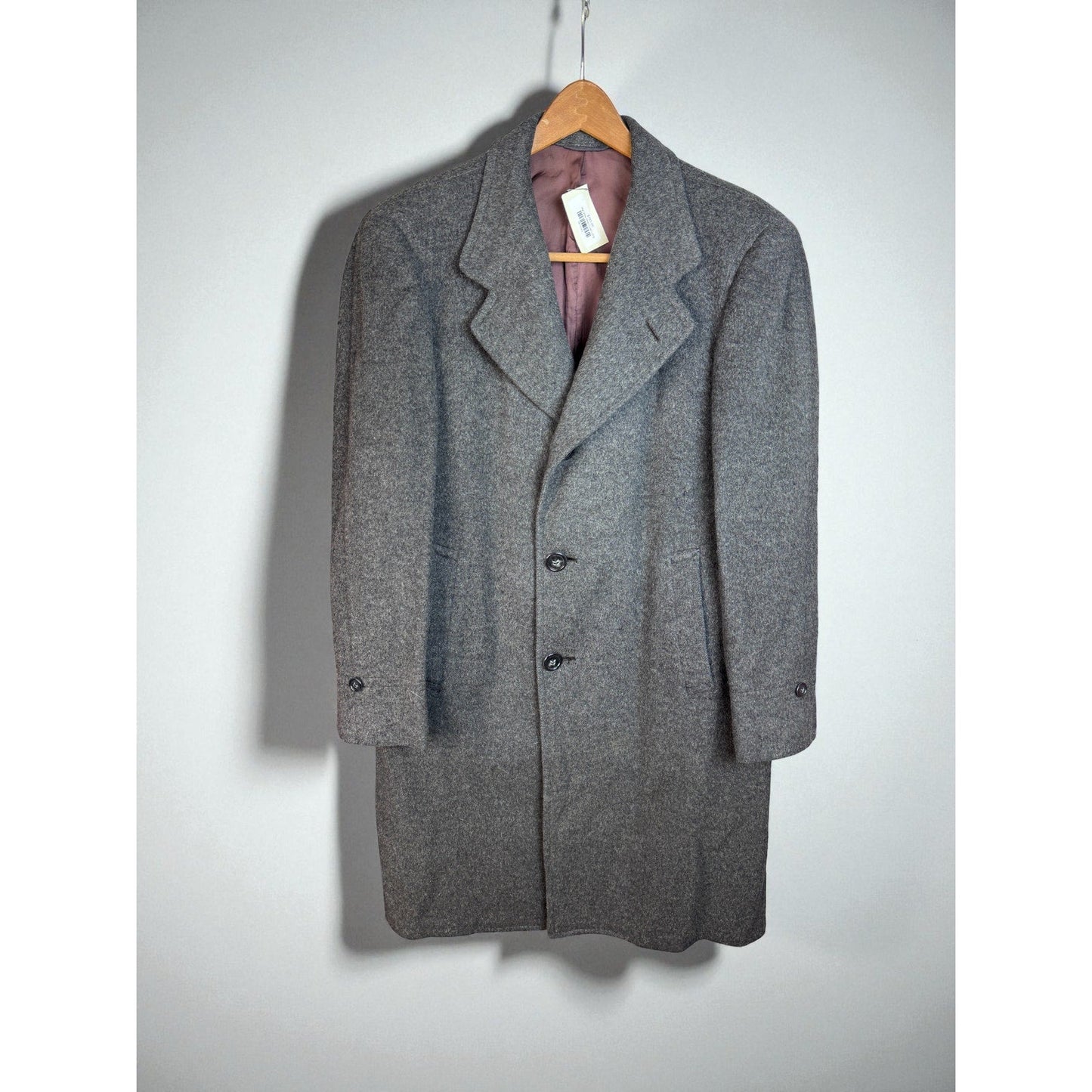 Vintage 1960s ES Levy Wool Coat Gray Overcoat Men's Long Lined Large Galveston - MST GoodsVintage