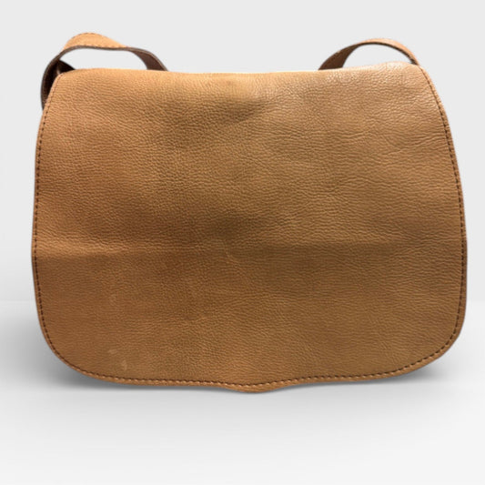 Vintage 1970s 1980s Genuine Leather Bag Purse Tan Flap Shoulder - MST GoodsVintage