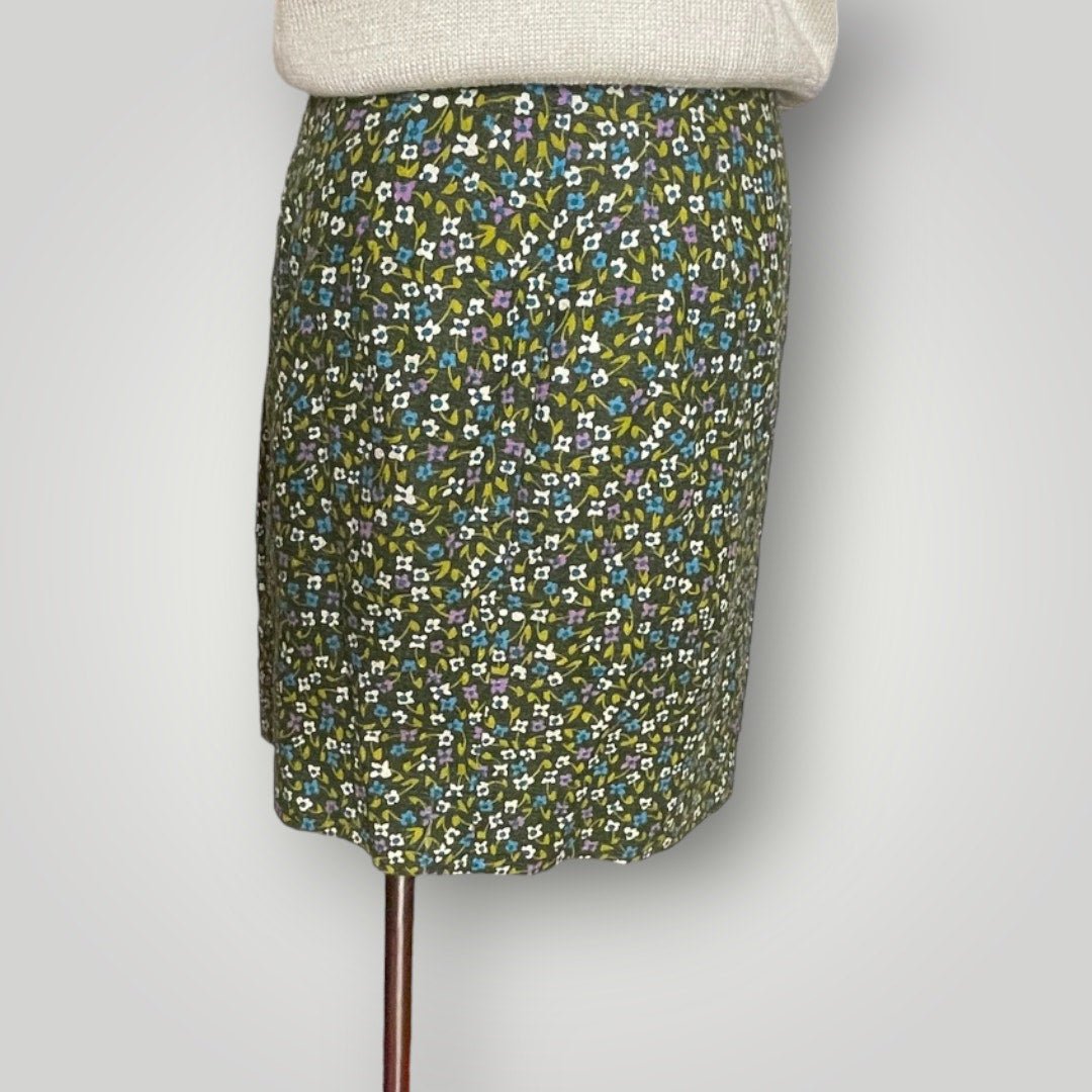 Vintage 1970s Floral Belted Mini Skirt Ditsy Skirt Green Blue Women's Small L - MST GoodsVintage