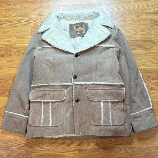 Vintage 1970s Pioneer Wear Suede Leather Sherpa Coat Mens XL Western USA - MST GoodsVintage