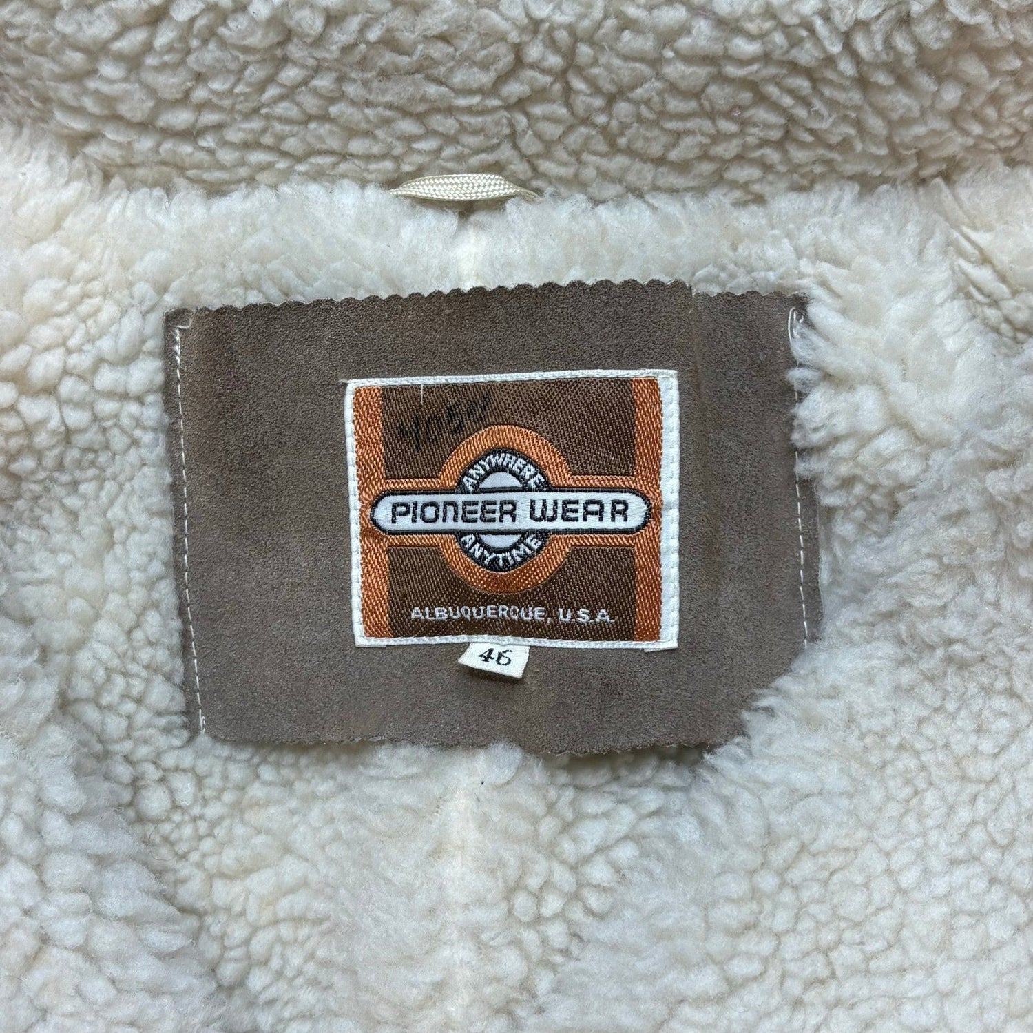 Vintage 1970s Pioneer Wear Suede Leather Sherpa Coat Mens XL Western USA - MST GoodsVintage