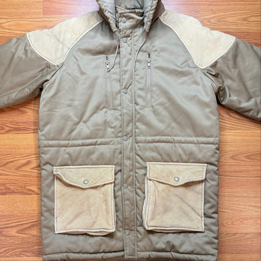Vintage 1980s Outdoor Exchange Jacket Mens L Insulated Hooded Corduroy Brown - MST GoodsVintage