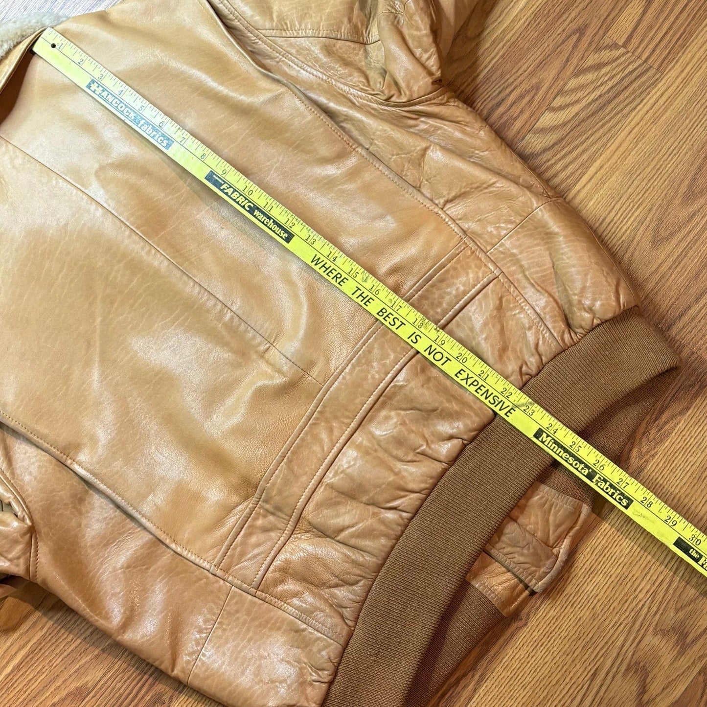 Vintage 1980s Remy Leather Bomber Tan Jacket Mens Large USA Shearling Collar - MST GoodsVintage