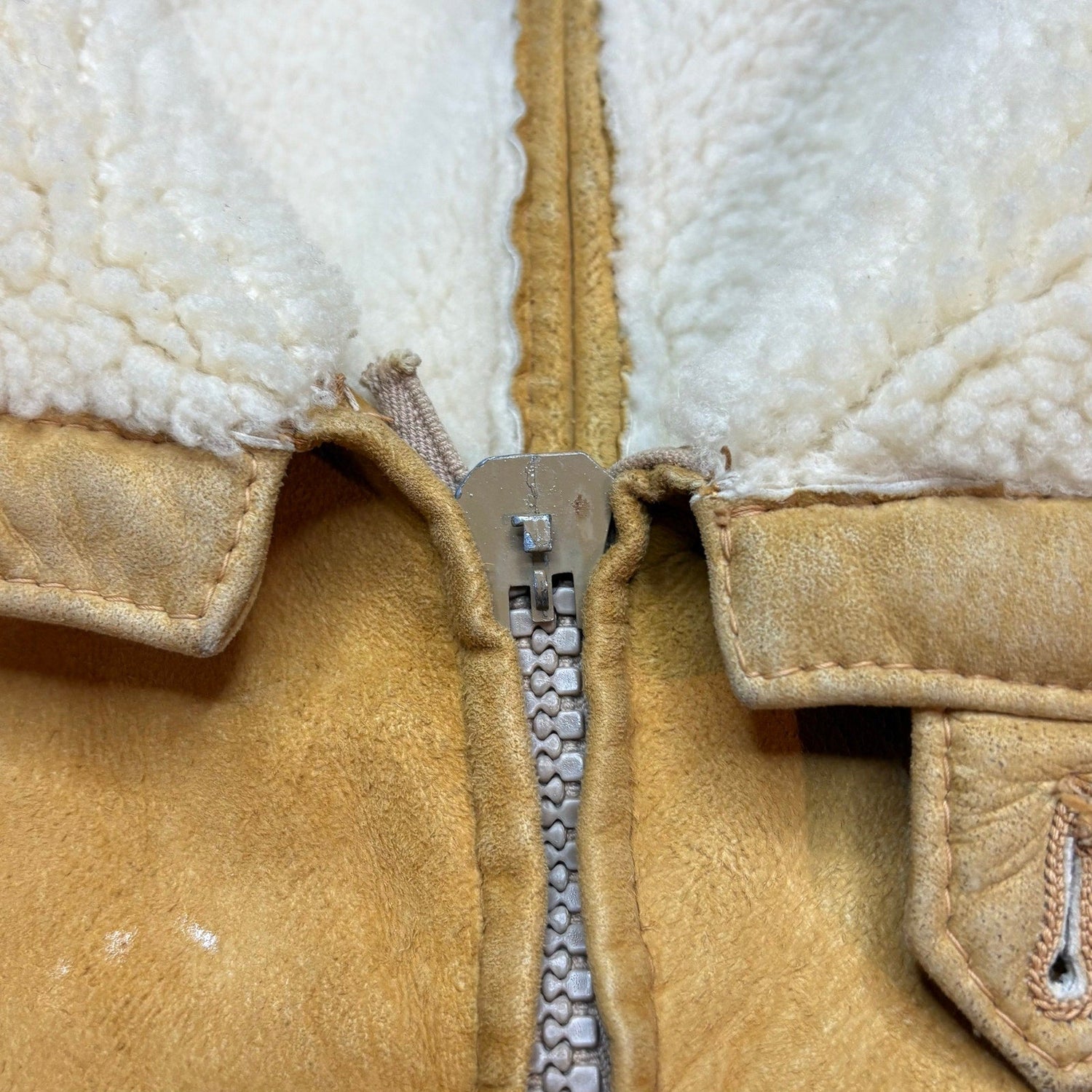 Vintage 1980s Suede Shearling Sheepskin Jacket Mens Large Tan Western Bomber - MST GoodsVintage
