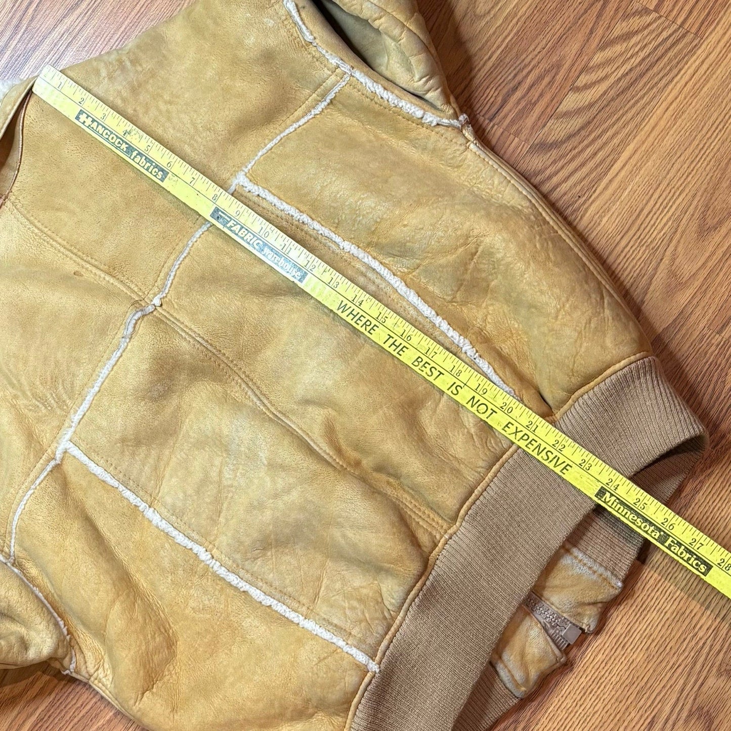Vintage 1980s Suede Shearling Sheepskin Jacket Mens Large Tan Western Bomber - MST GoodsVintage