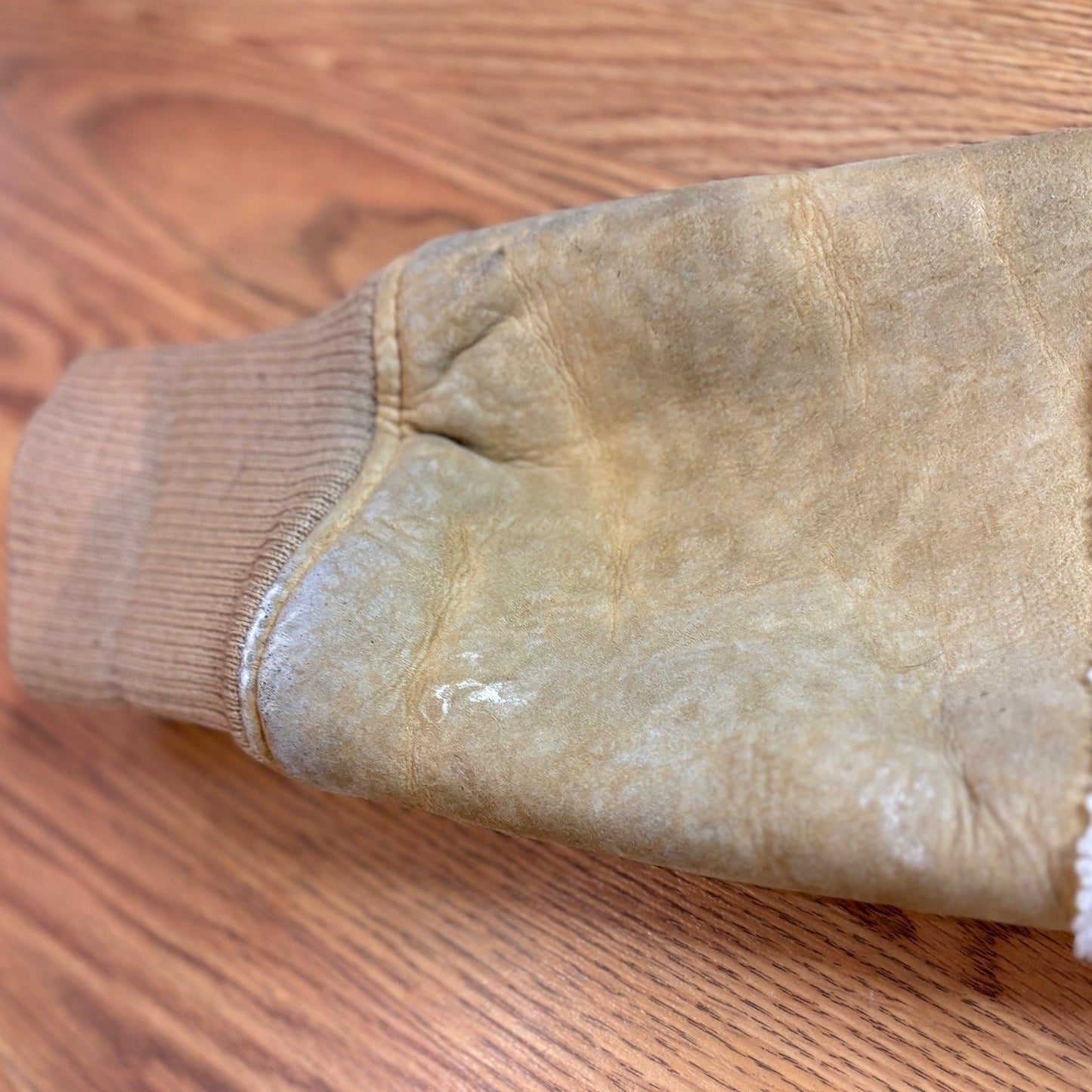 Vintage 1980s Suede Shearling Sheepskin Jacket Mens Large Tan Western Bomber - MST GoodsVintage
