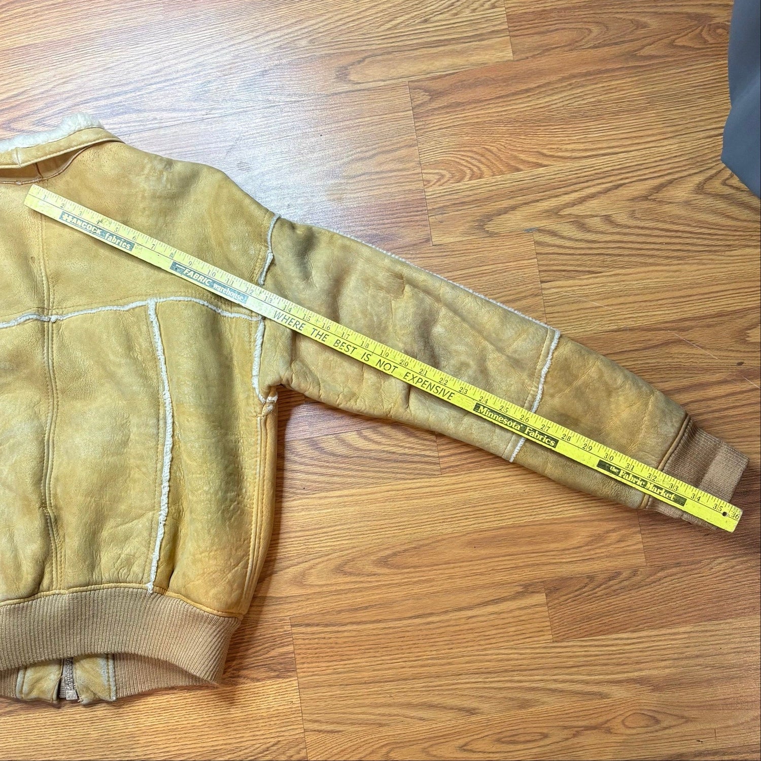 Vintage 1980s Suede Shearling Sheepskin Jacket Mens Large Tan Western Bomber - MST GoodsVintage