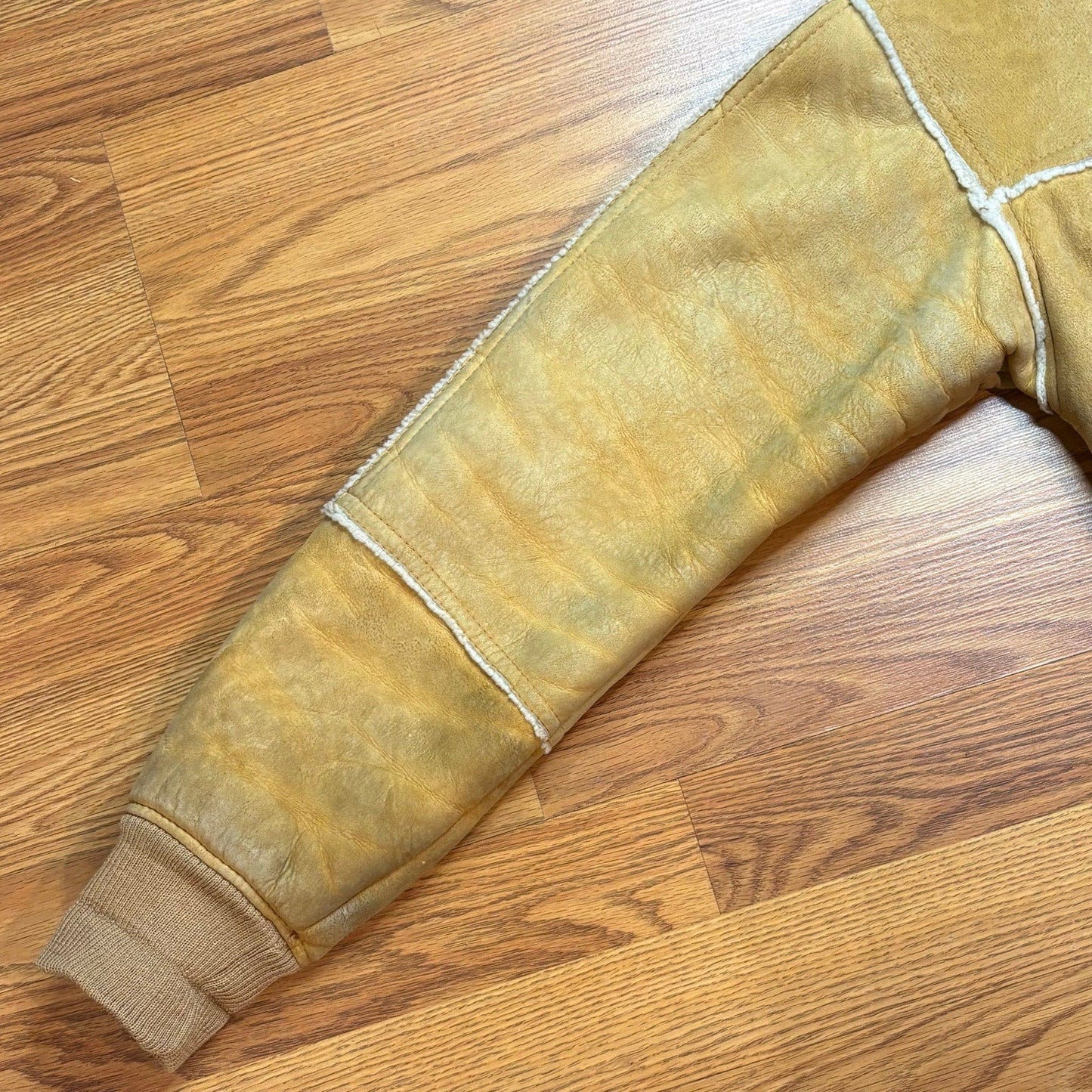 Vintage 1980s Suede Shearling Sheepskin Jacket Mens Large Tan Western Bomber - MST GoodsVintage