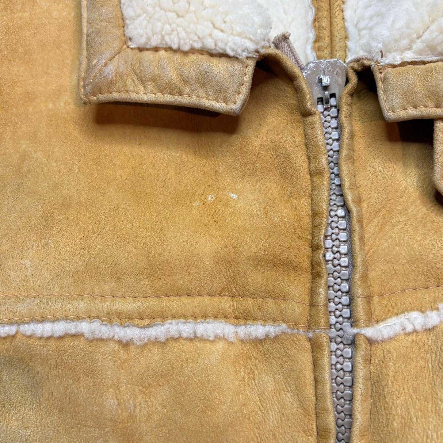 Vintage 1980s Suede Shearling Sheepskin Jacket Mens Large Tan Western Bomber - MST GoodsVintage