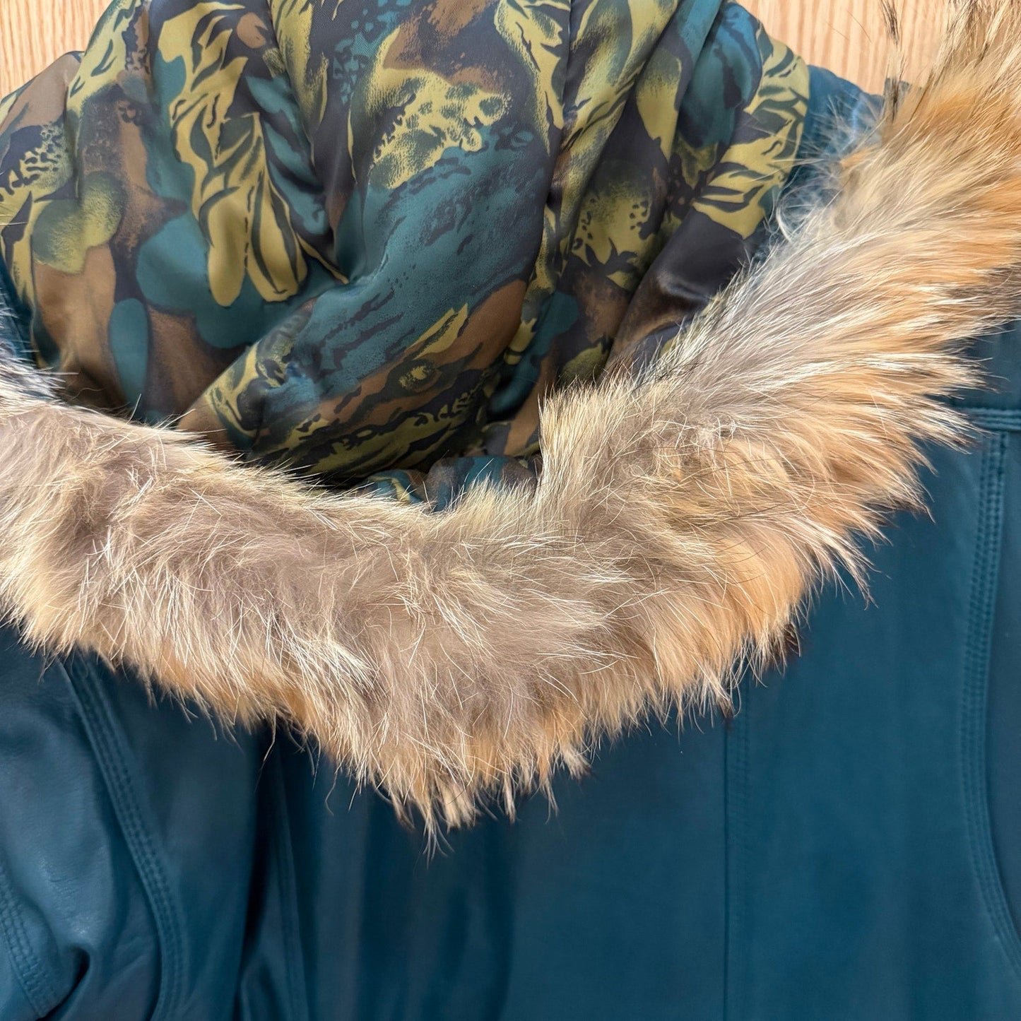 Vintage 1990 Saxony Parka Hooded Fur Lined Teal Green Leather L Men's Long - MST Goodssaxony