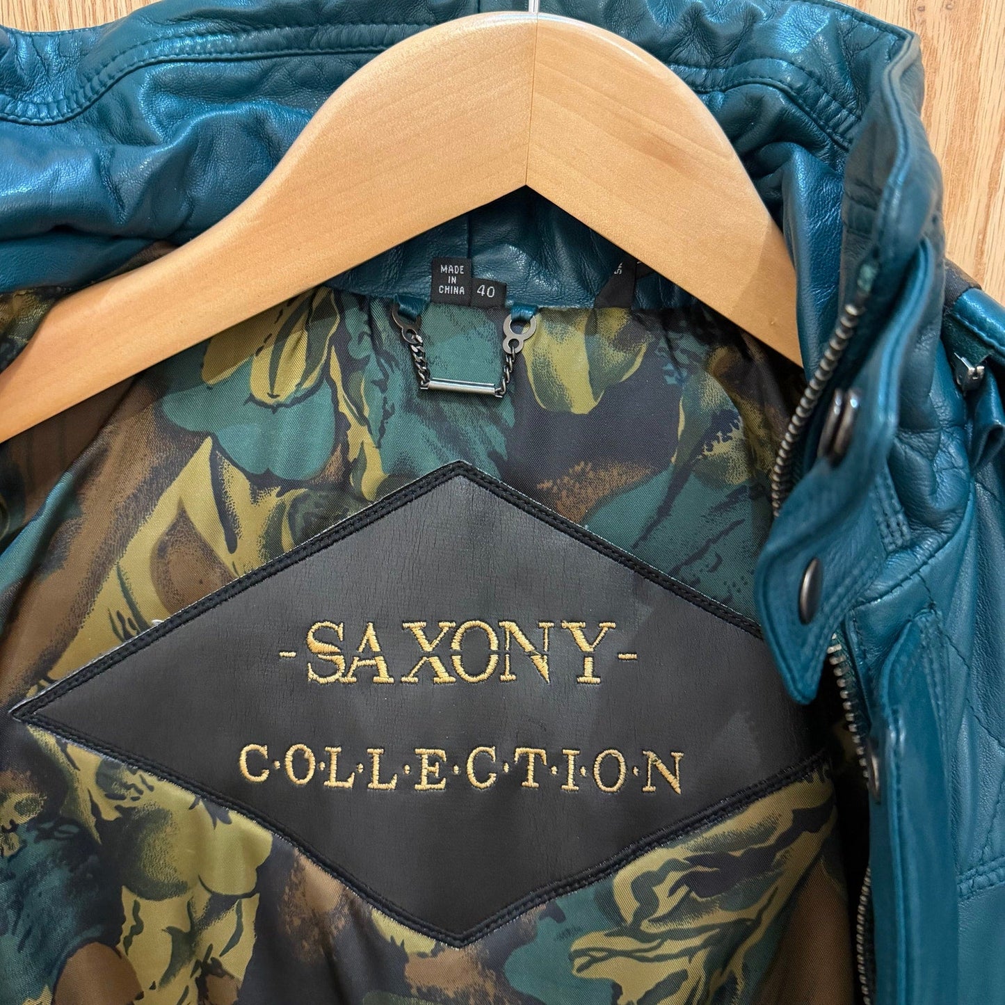 Vintage 1990 Saxony Parka Hooded Fur Lined Teal Green Leather L Men's Long - MST Goodssaxony