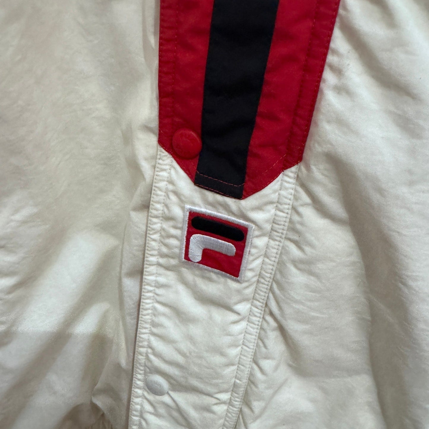 Vintage 1990s Fila Italia Jacket Red White Black Puffer Jacket Mens Large Hood - MST GoodsFILA