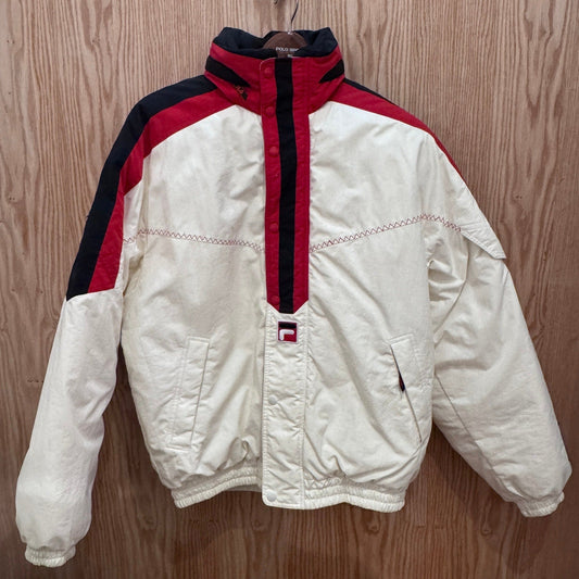 Vintage 1990s Fila Italia Jacket Red White Black Puffer Jacket Mens Large Hood - MST GoodsFILA