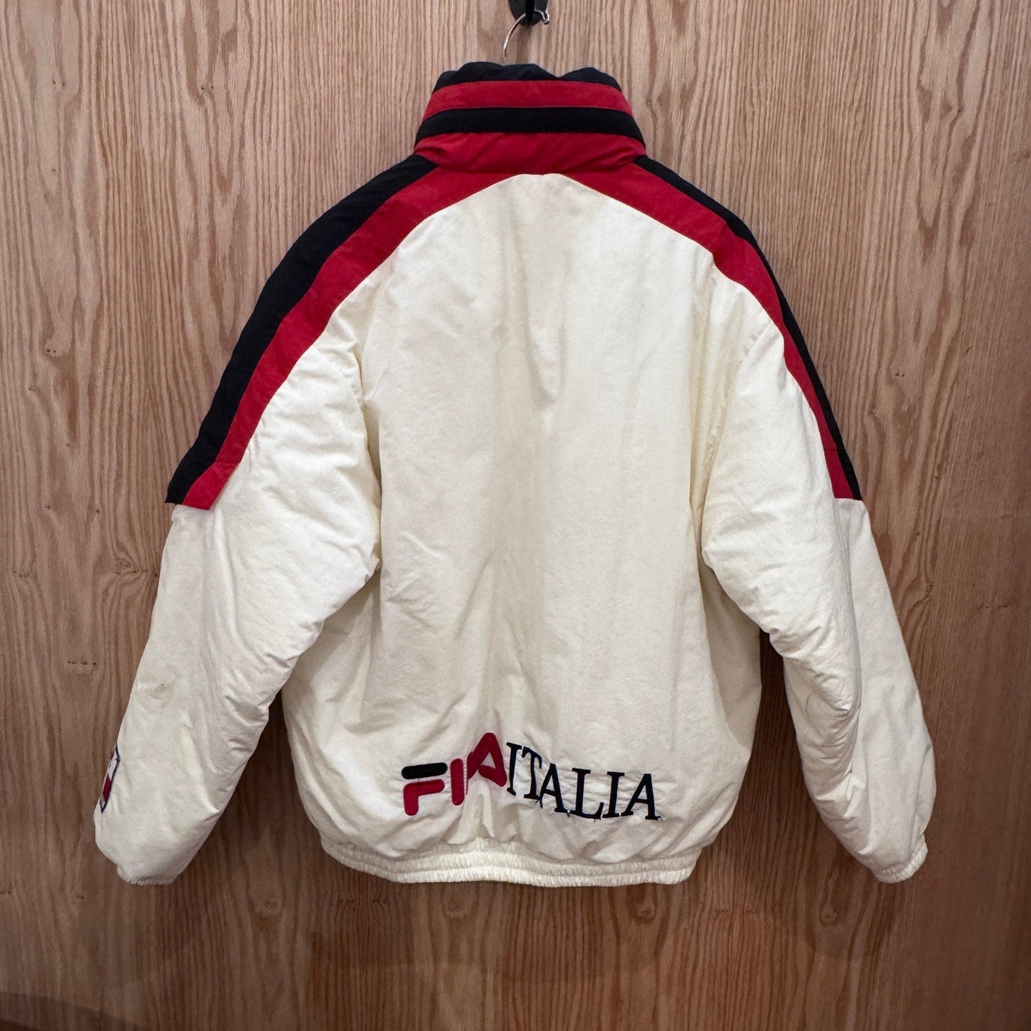 Vintage 1990s Fila Italia Jacket Red White Black Puffer Jacket Mens Large Hood - MST GoodsFILA