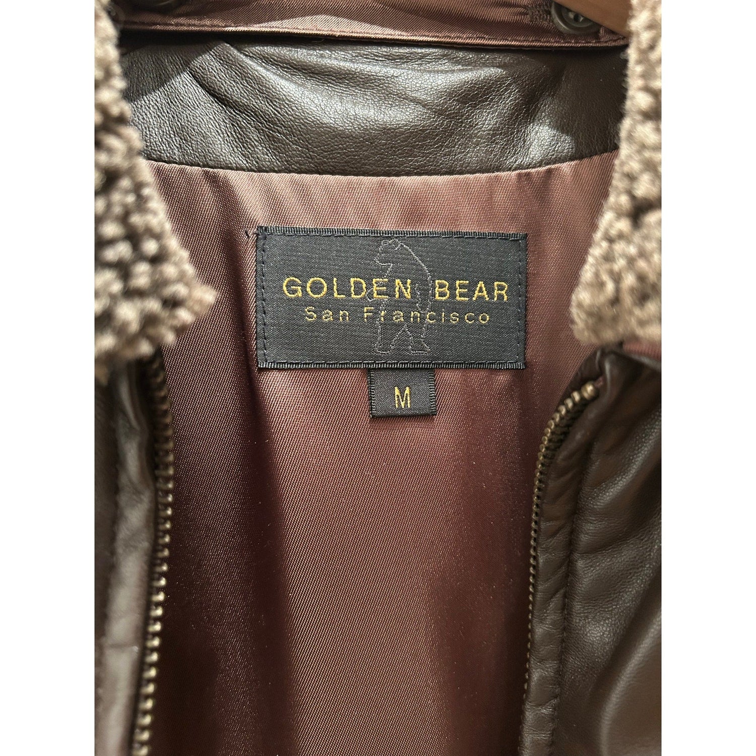 Vintage 1990s Golden Bear Brown Leather Bomber Fur Collar Men's Large - MST GoodsSaxony