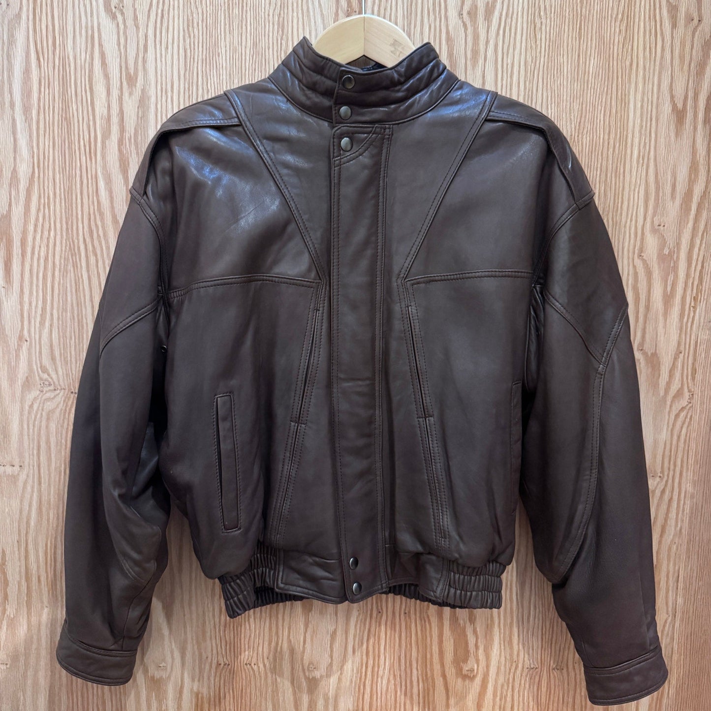 Vintage 1990s Leather Coat Brown Saxony Bomber Men's L Excellent - MST GoodsSaxony