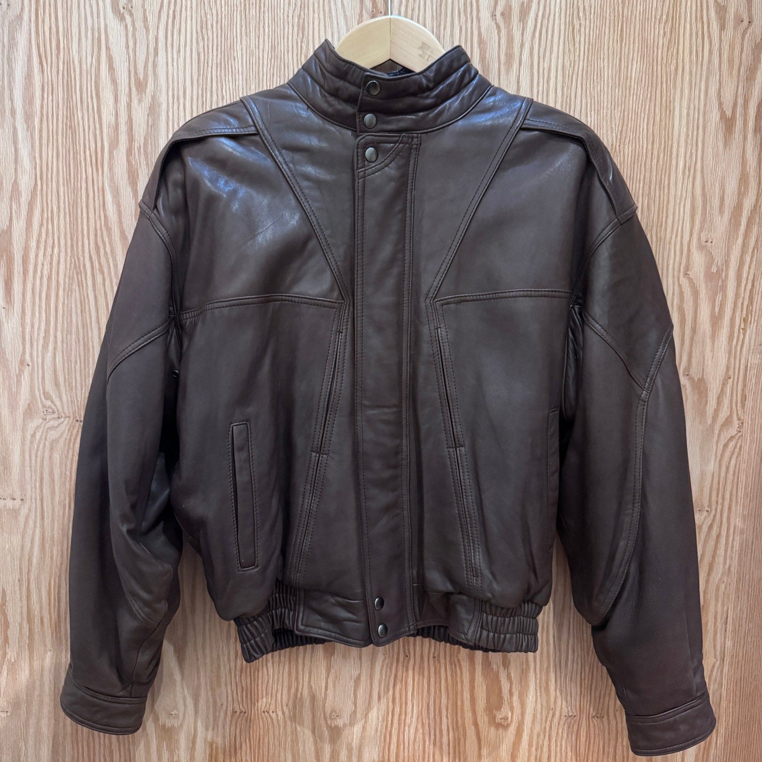 Vintage 1990s Leather Coat Brown Saxony Bomber Men's L Excellent - MST GoodsSaxony