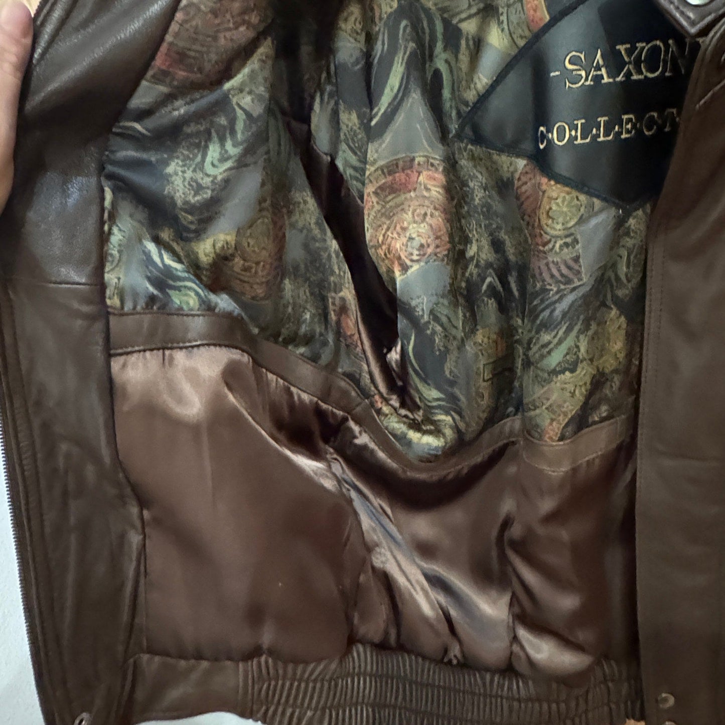 Vintage 1990s Leather Coat Brown Saxony Bomber Men's L Excellent - MST GoodsSaxony