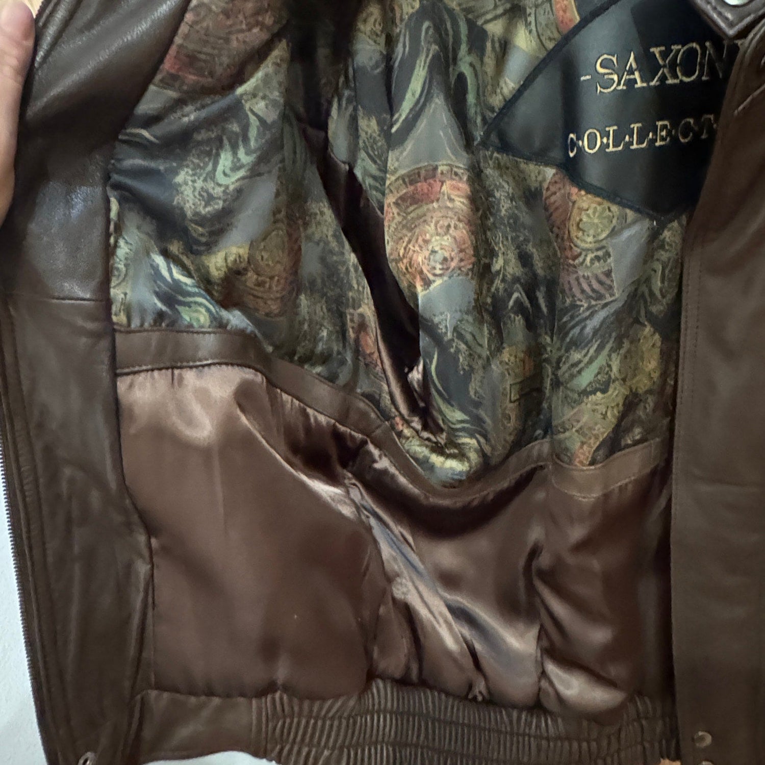 Vintage 1990s Leather Coat Brown Saxony Bomber Men's L Excellent - MST GoodsSaxony