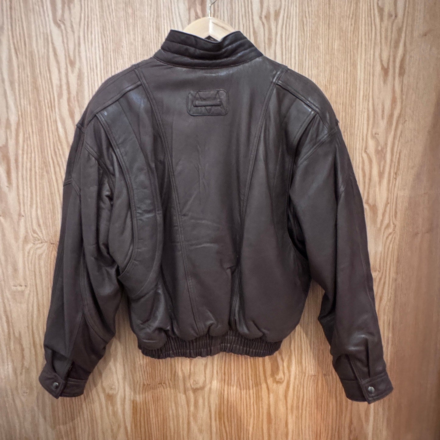 Vintage 1990s Leather Coat Brown Saxony Bomber Men's L Excellent - MST GoodsSaxony