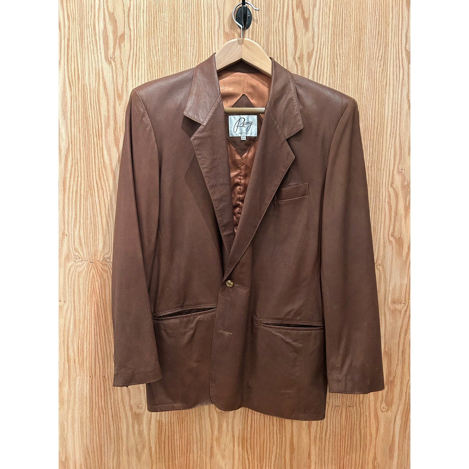 Vintage 1990s Leather Remy Blazer Brown Men's 42 Large Smooth Excellent - MST GoodsRemy