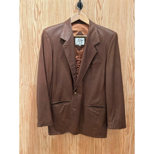 Vintage 1990s Leather Remy Blazer Brown Men's 42 Large Smooth Excellent - MST GoodsRemy