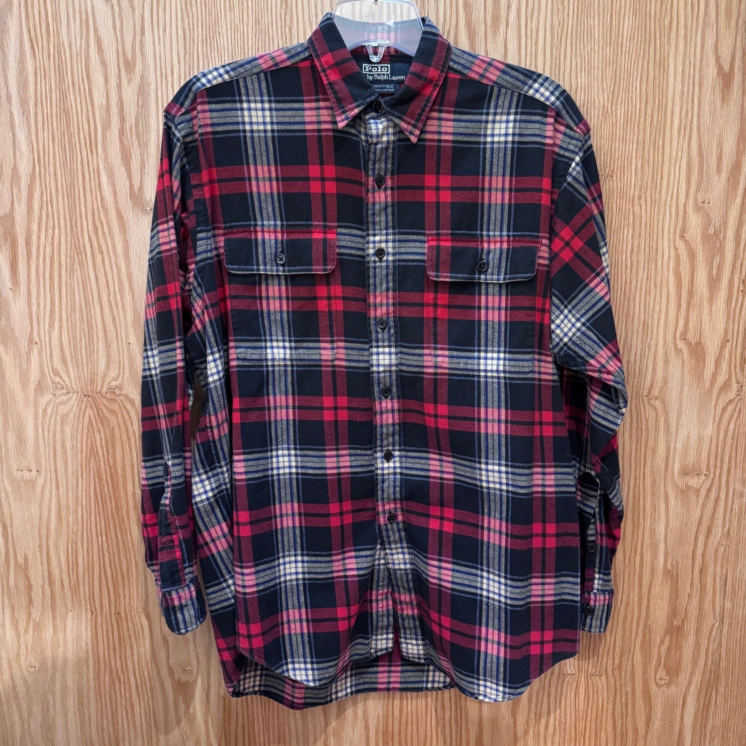 Vintage 1990s Polo by Ralph Lauren Flannel Cotton Soft Heavy M Black Red Plaid - MST GoodsRalph Lauren