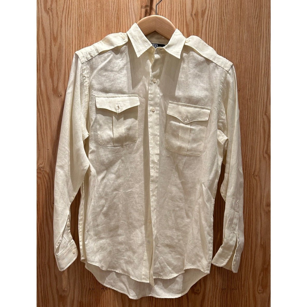 Vintage 1990s Polo Ralph Lauren Linen Shirt Seidel Ivory Men's M/L Epaulets - MST GoodsPolo by Ralph Lauren