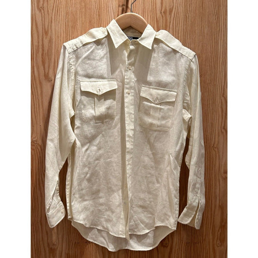Vintage 1990s Polo Ralph Lauren Linen Shirt Seidel Ivory Men's M/L Epaulets - MST GoodsPolo by Ralph Lauren