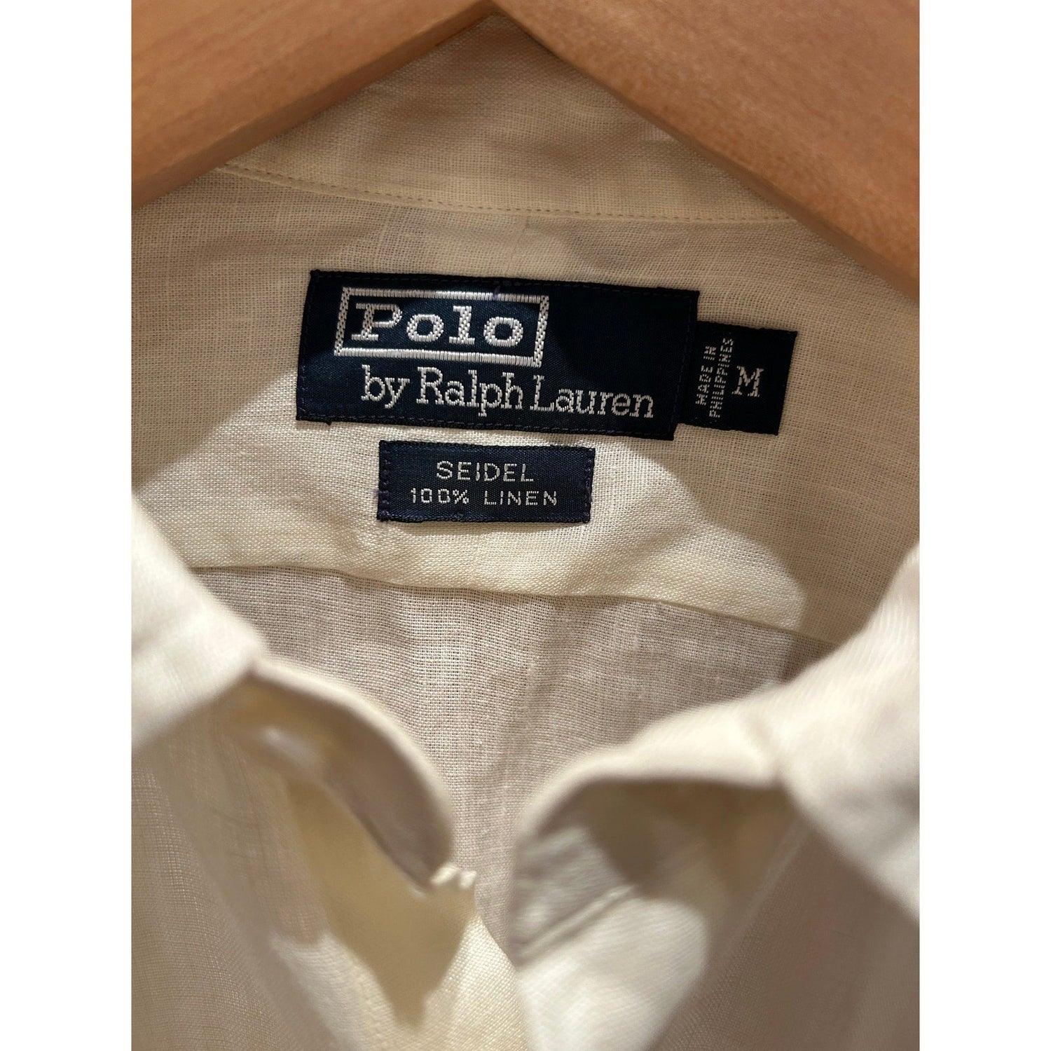 Vintage 1990s Polo Ralph Lauren Linen Shirt Seidel Ivory Men's M/L Epaulets - MST GoodsPolo by Ralph Lauren