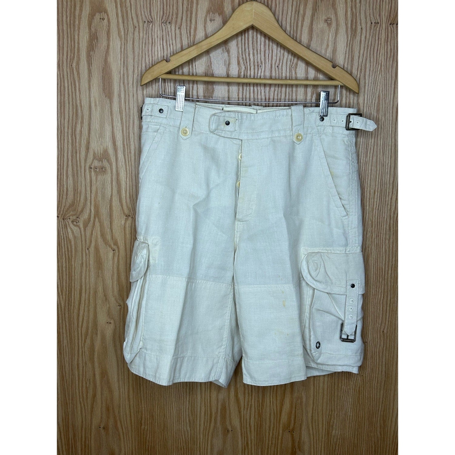 Vintage 1990s Polo Ralph Lauren White Linen Cargo Safari Style Shorts - MST GoodsPolo Ralph Lauren