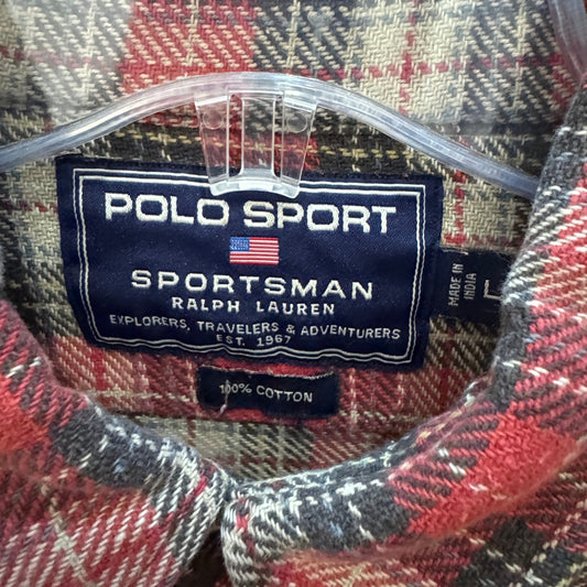 Vintage 1990s Polo Sport Ralph Lauren Flannel Cotton Heavy Thick Plaid Red M - MST GoodsRalph Lauren