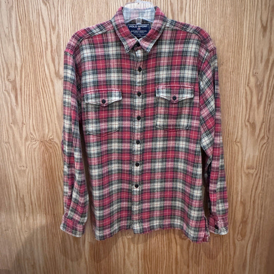 Vintage 1990s Polo Sport Ralph Lauren Flannel Cotton Heavy Thick Plaid Red M - MST GoodsRalph Lauren