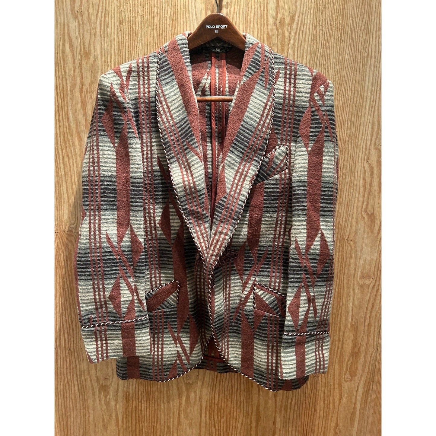 Vintage 1990s RRL by RALPH LAUREN L Brown Grey Navajo Cotton Sport Smoking Coat - MST GoodsDouble RL