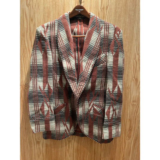 Vintage 1990s RRL by RALPH LAUREN L Brown Grey Navajo Cotton Sport Smoking Coat - MST GoodsDouble RL