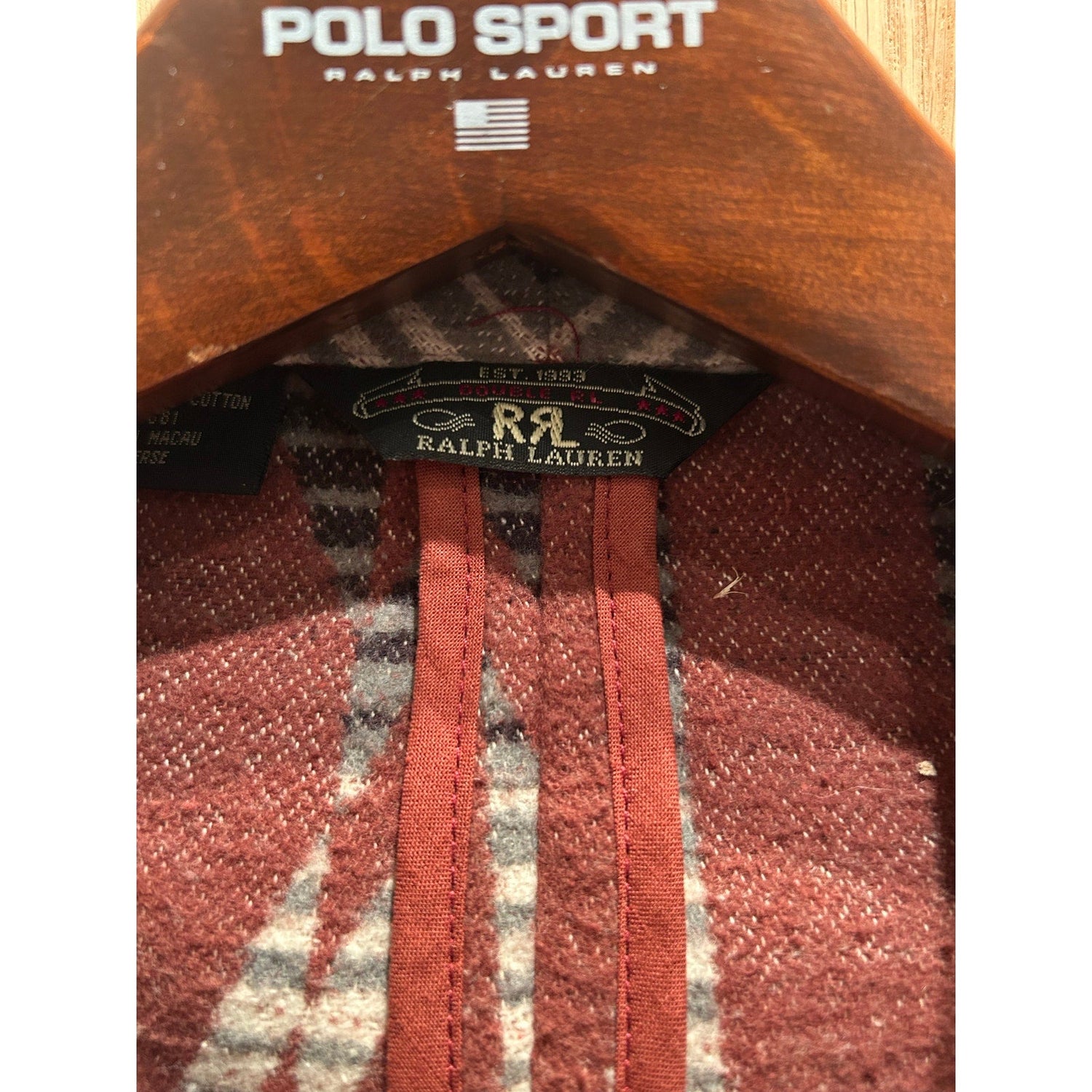 Vintage 1990s RRL by RALPH LAUREN L Brown Grey Navajo Cotton Sport Smoking Coat - MST GoodsDouble RL