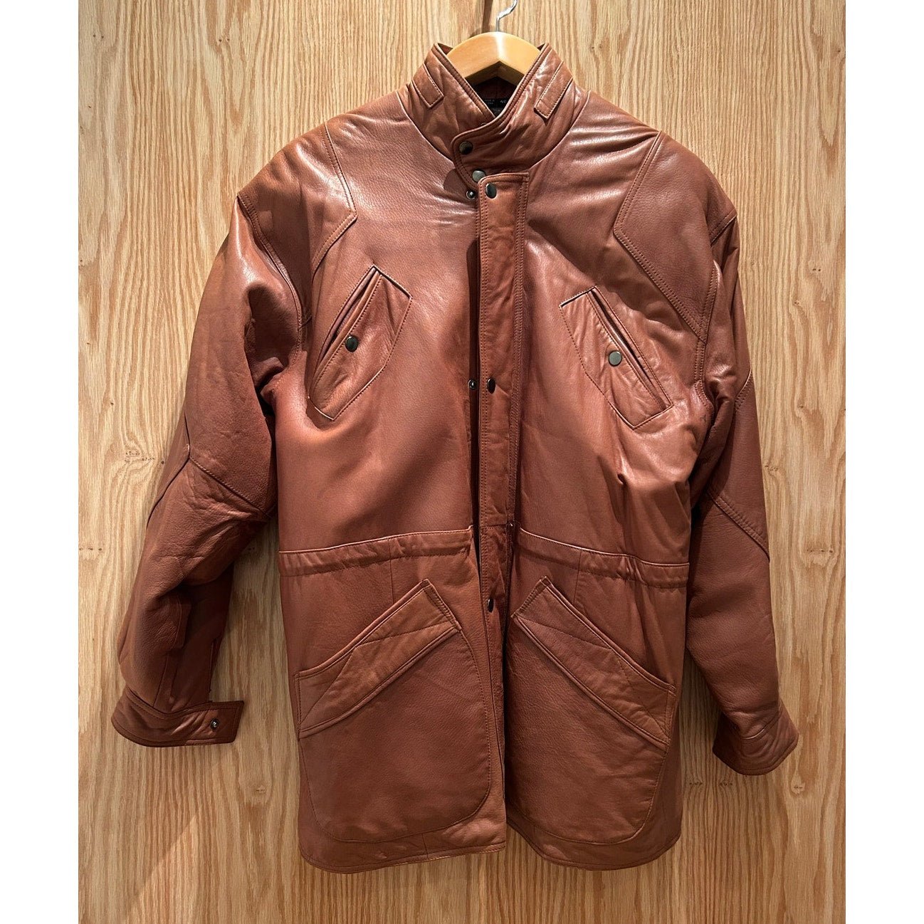 Vintage 1990s Saxony Leather Coat Long Rich Brown Smooth Men's Winter Lined L - MST GoodsSaxony