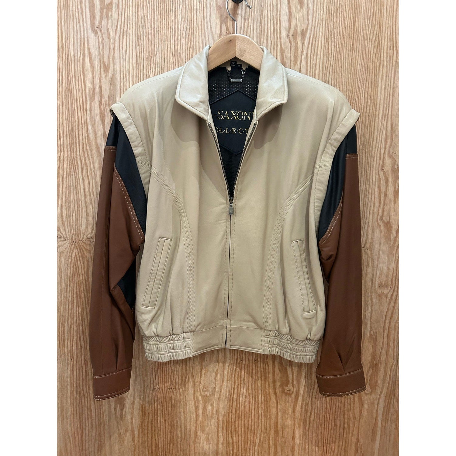 Vintage 1990s Saxony Leather Two Tone Bomber Mens Cream Brown Men's M/L - MST GoodsSaxony