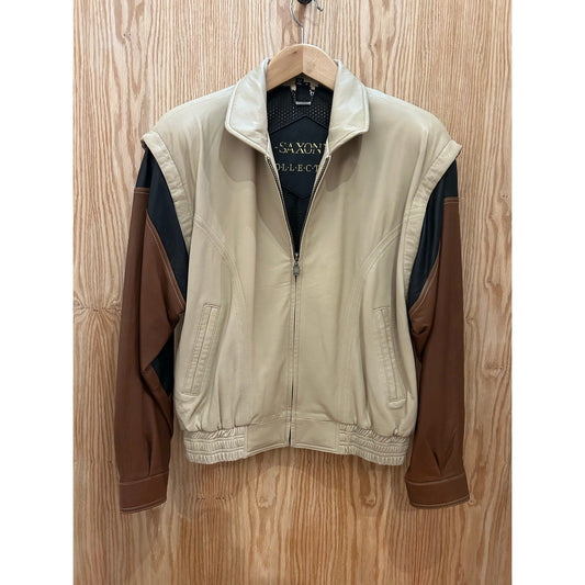 Vintage 1990s Saxony Leather Two Tone Bomber Mens Cream Brown Men's M/L - MST GoodsSaxony