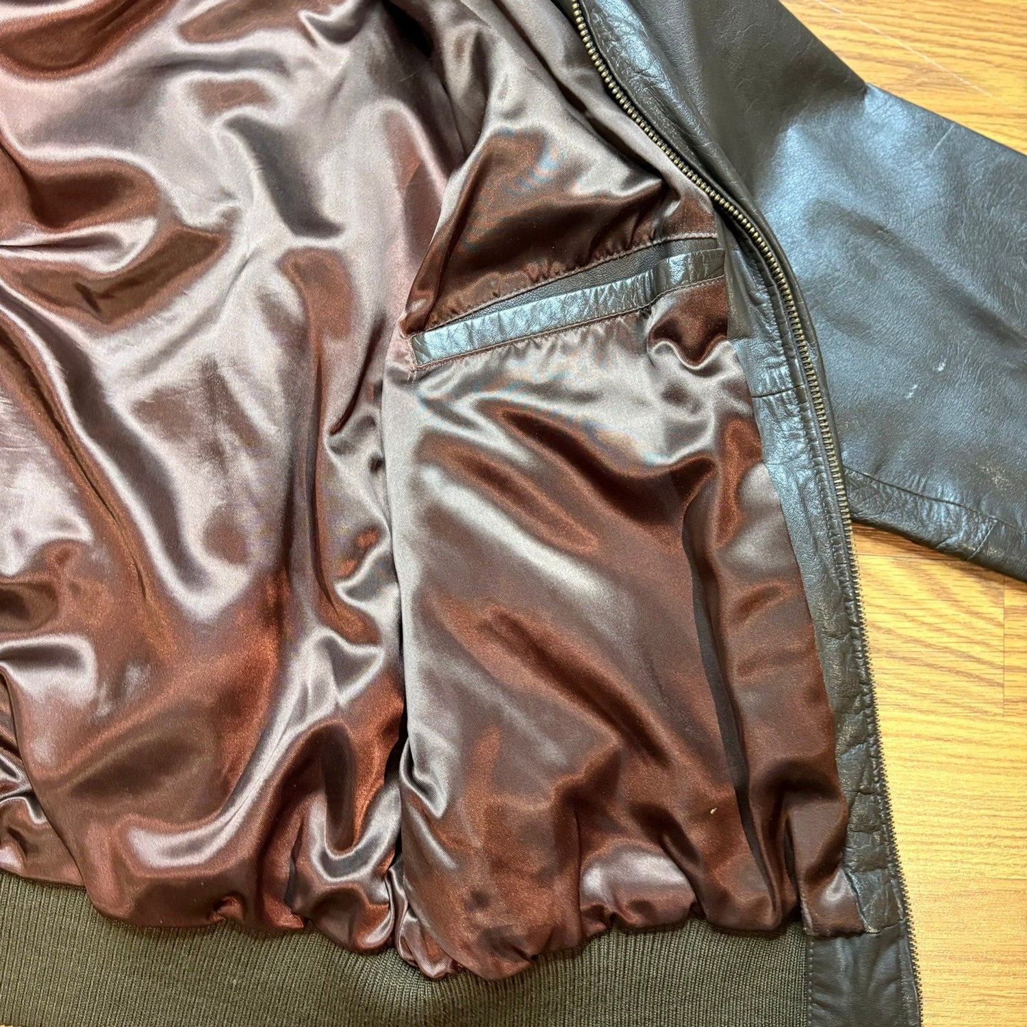 Vintage 80s Stratojac Leather Bomber Jacket Brown Made Korea Mens L - MST GoodsVintage
