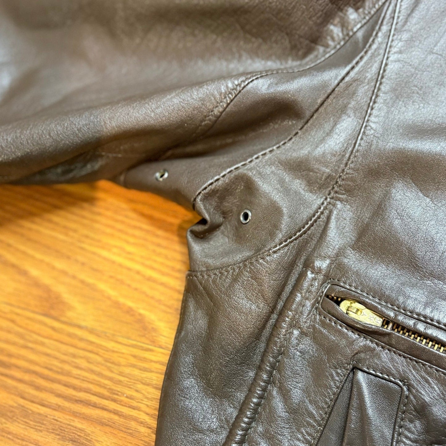 Vintage 80s Stratojac Leather Bomber Jacket Brown Made Korea Mens L - MST GoodsVintage