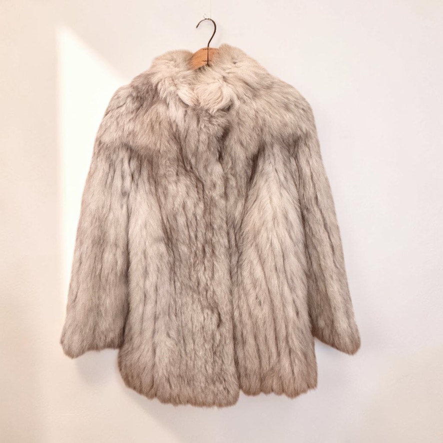 Vintage Blue Fox Fur Coat Medium Length Silver Women's Small - MST GoodsUnbranded